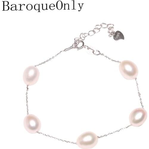 BaroqueOnly babysbreath design freshwater oval pearl bracelet adjustable bracelet 925 sterling silver extend chain best gift HAO