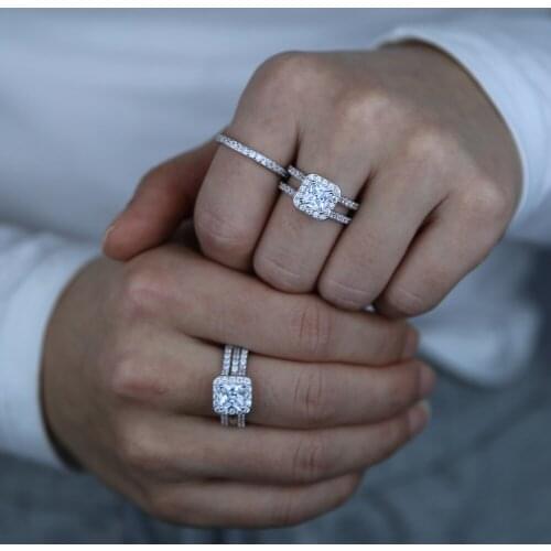 Wholesale factory price 925 sterling silver cz wedding ring set with rhodium plated wide band women finger rings jewelry