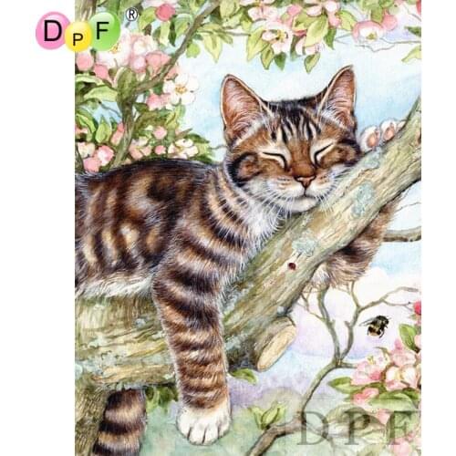 DPF leisurely kitten diamond embroidery diamond painting cross stitch full square rhinestone home decor diamond mosaic pattern