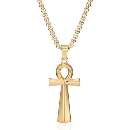 European And American Explosions Tide Brand Stainless Steel Ancient Egyptian Cross Pendant Retro Fashion Pendant Sweater Chain