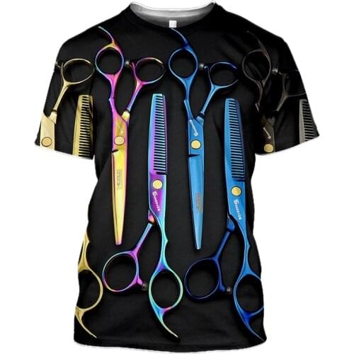 Barber Scissors 3D Print Retro Barber-shop t shirt Homme Tshirt Hip Hop T-shirt Men Women Harajuku Shirts Punk Tee Streetwear