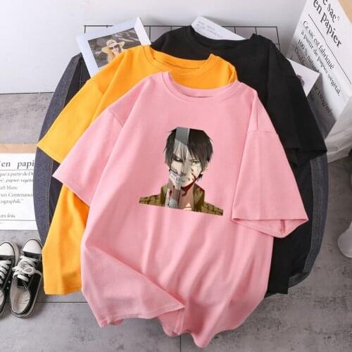 Womens Attack On Titan T Shirts O-Neck Short Sleeve 2021 Retro Tshirts Black Outdoor Bodybuilding Tees Tops Camiseta Woman