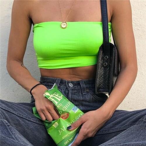 Hirigin Summer Women Fluorescent Green Bandeau Solid Breathable Strapless Bra Bandeau Soft Seamless Women Casual Tank Crop Tops