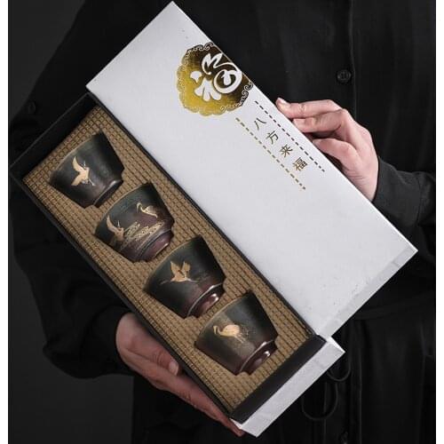 Japanese Style Stoneware Cup Ceramic Kung Fu Tea Cup Kiln Baked Retro Teacup Tea Bowl Personal Cup Master Cup Gift Box Teacups