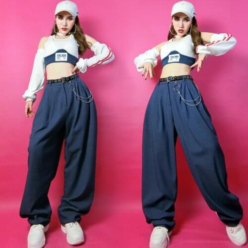 Jazz Dance Hip-Hop Performance Clothes Street Dance Wear Loose Casual Wide-Leg Trousers Suit Women Gogo Dance Costumes SL4733
