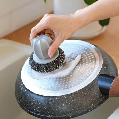 Kitchen Soap Dispensing Palm Brush Automatic Liquid Adding Steel Wire Ball Pot Brush Cleaner Decontamination Brushes Scrubber #2