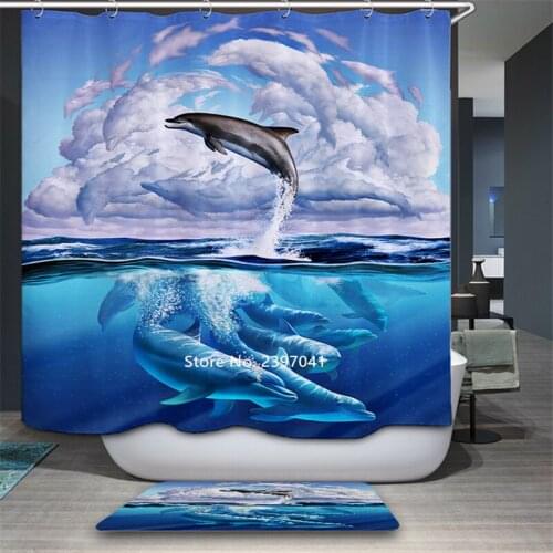 Hot Animal Shower Curtain with Hook Waterproof and Mildew Proof Dolphin Black Bear European and American Wind Shower Curtain