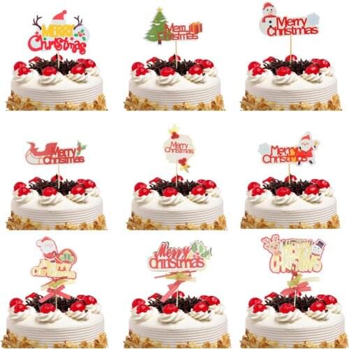 Merry Christmas cake topper cupcake topper Christmas tree antlers cake flag kids party baking DIY birthday decor Santa Claus