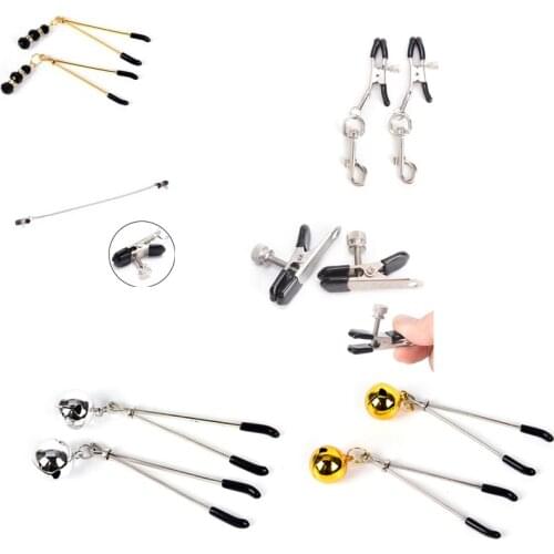 Metal Bell Nipple Clamps With Three Chain Clips Flirting Teasing Sex Flirt Bondage Kit Slave Bdsm Exotic Accessories