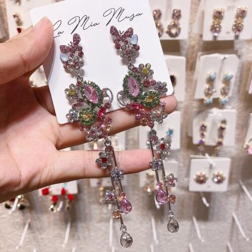 Cute Female Crystal Stone Drop Earrings Charm Silver Color Wedding Earrings Luxury Butterfly Flower Dangle Earrings For Women