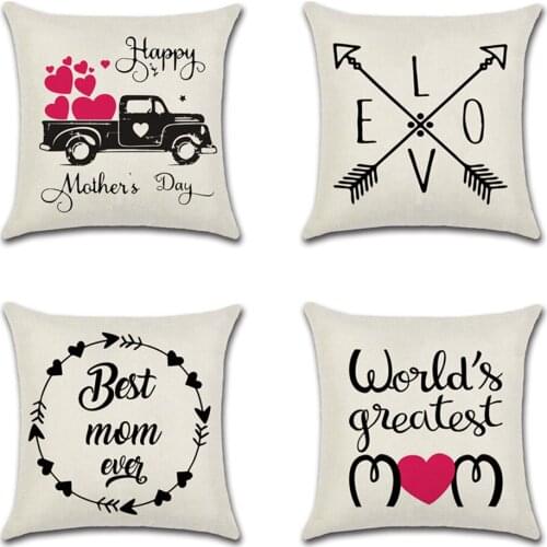 Pillow Case Black Mothers' Day Decoration Cushion Cover Heart Best Mom Black Car Print Pillow Cover Home Decor 45*45cm