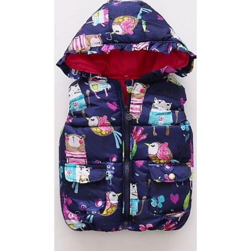 New Winter Girls Fashion Vest Cartoon Baby Warm Waistcoat Casual Outerwear Print Jackets For Kids Thick Childrens Clothing