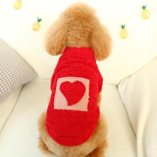 Autumn/Winter Pet Clothing Comfort Sugar Cube Love Dog Sweater Teddy Bichon Coat Puppy Outfits Cat Turtleneck Red Heart Apparel
