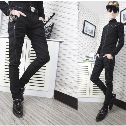 Autumn casual personality trousers mens tight pants harem pant mens feet trousers fashion pantalon homme street novelty zipper