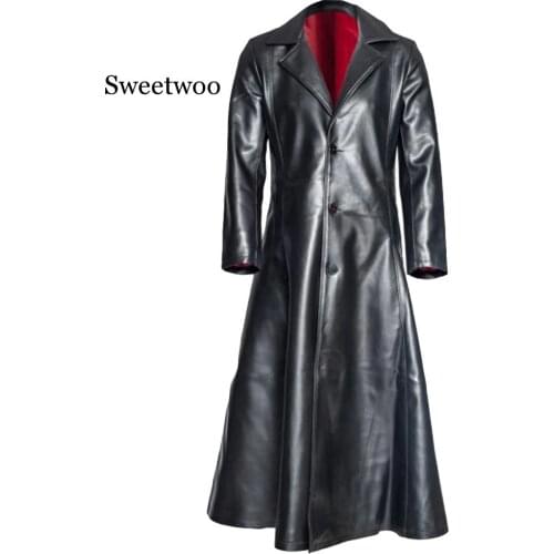 Leather Coat Men Fashion 2020New Arrival Spring Autumn One-breasted Long Style Trench Coat Male Clothing Streetwear Windbreaker