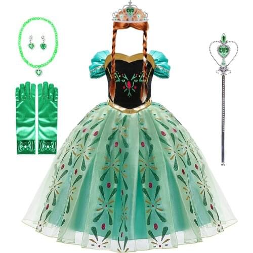 Flower Girls Snow Queen Party Princess Dress Little Girls Cosplay Summer Polyester Dresses Baby Birthday Party Green Clothes