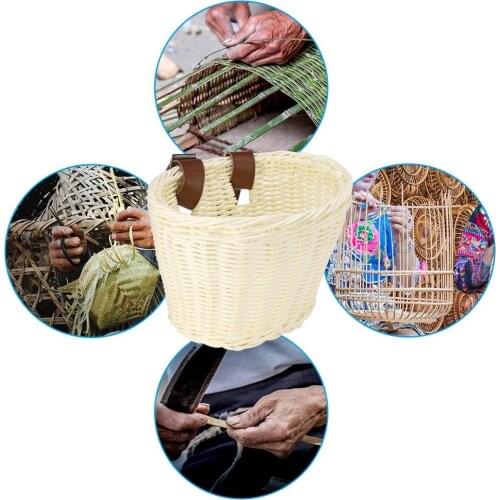 Wicker D-Shaped Bike Storage Basket Portable Shopping Basket Mountain Bike Vegetable Basket Environmental Protection Bicycl Bag