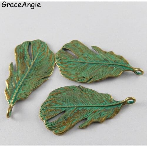 10pcs Tree Leaves Pendant Green Alloy Charms Patina Accessories Keychain Rings Handmade Jewelry Making DIY Vintage Gifts