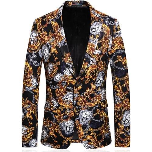Casual Floral printed blazer men Korean Fashion Meeting date Host stage night club party suit jacket slim fit Terno Costume