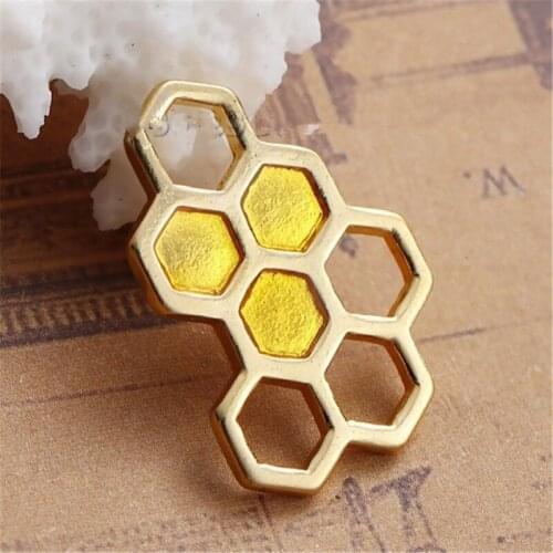 8Seasons Zinc Based Alloy Connectors Findings Honeycomb Gold Plated Hollow Yellow Enamel Components 24mm x 17mm( 5/8"), 10 PCs
