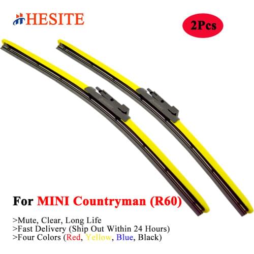 HESITE Colored Hybrid Wiper Blades For BMW MINI Cooper S Countryman SD R60 F60 Accessories 2011 2012 2Pcs Red Blue Yellow Wipers