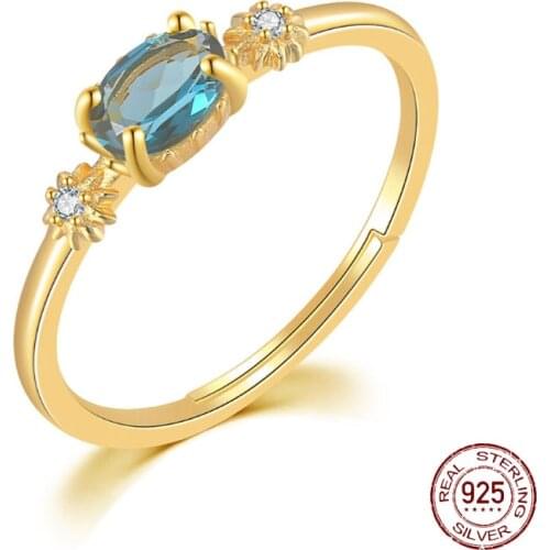S925 Sterling Silver Color Jewelry Natural London Blue Topaz Ring Female Japanese Light Luxury Jewelry