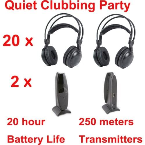Cheapest Price Silent Disco System wireless headphones - Quiet Clubbing Party Package (20 Headphones + 2 Transmitters)