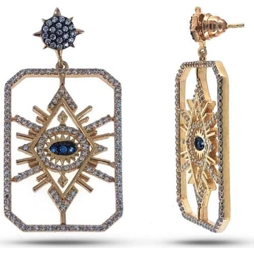 Special Design Rose Color 925 K Silver Blue Eye Earrings