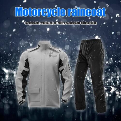 1 set Reflective Motorcycle Rain Suit Waterproof Rain Jacket + Pants with Shoe Covers Grey Men Women Motorcycle Jacket Pants