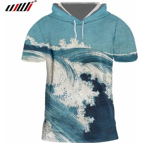 UJWI Mens Harajuku Loose Hooded Tshirt Unisex Big Size Tee Shirt 3D Printed The New Listing Wave And Ukiyo-e T-shirt Suppliers