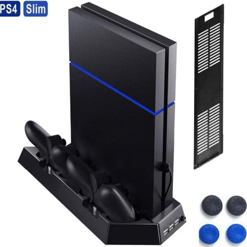 Vertical Stand Fan for PS4 Slim /PS4 Cooling Holder Cooler Heat Sink Dual Controller Charging Station Base for PS4 Slim PS4