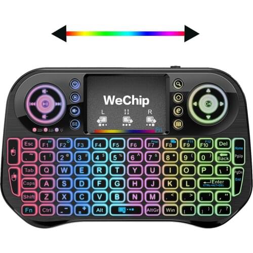 Wechip i10 2.4GHz Wireless Keyboard 7Colors Backlit Mini Keyboard with Touchpad Mouse Handheld Remote Control for Android TV BOX