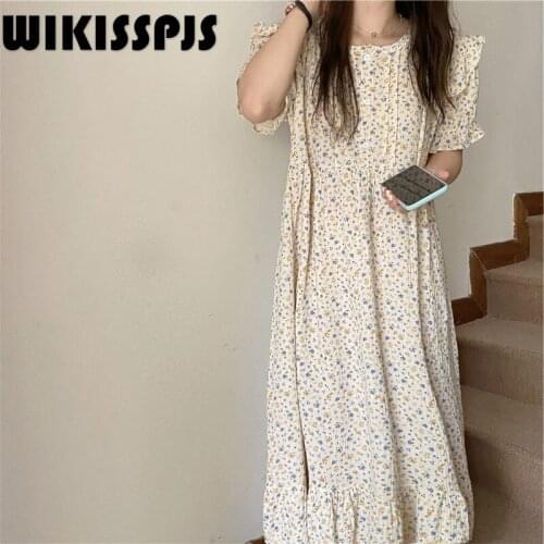 WIKISSPJS 2021 Summer New Korean Holiday Style Floral Dress Court Wind Lotus Leaf Edge Home Clothes Women Sleepwear