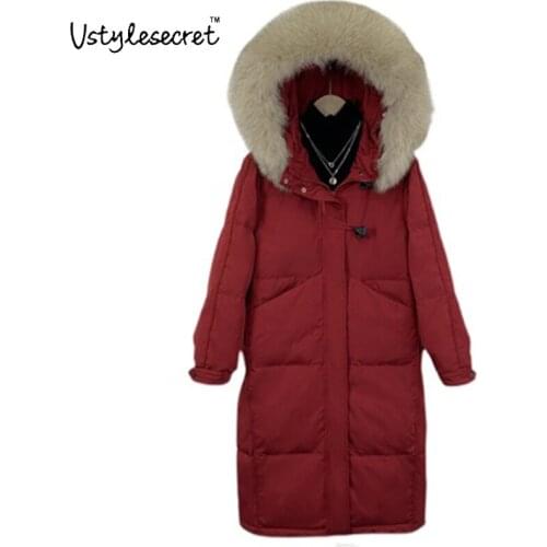 90% Natural White Duck Down Women Coat куртка зимняя женская With Fox Fur Collar Thicked Veste Femme Long Warm Parkas U10810