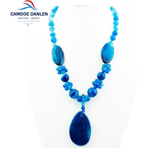 Eight Design Natural stone Ethnic Chalcedony Necklaces & Pendants Handmade Women Beads Sweater Chain Charm Clothing Accessories