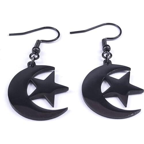 2021 Stainless Steel Moon Star Earrings for Women Black Color Drop Earrings Jewelry aretes acero inoxidable mujer E3538S03