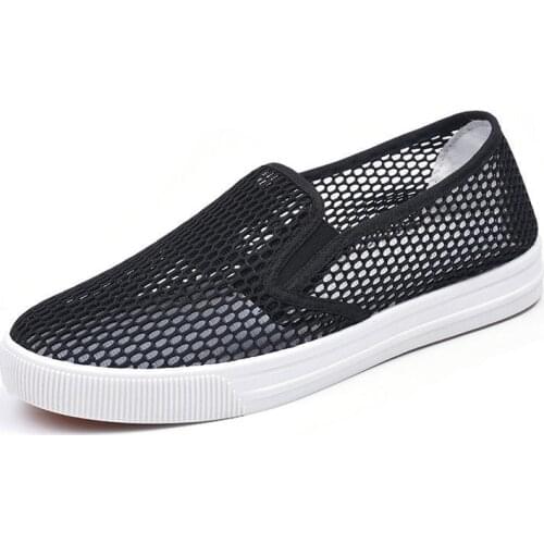 Summer Net Shoes 2021 Womens Flat-Bottomed Hollow Breathable Mesh Casual Shoes Non-Slip Comfortable All-Match White Shoes Women