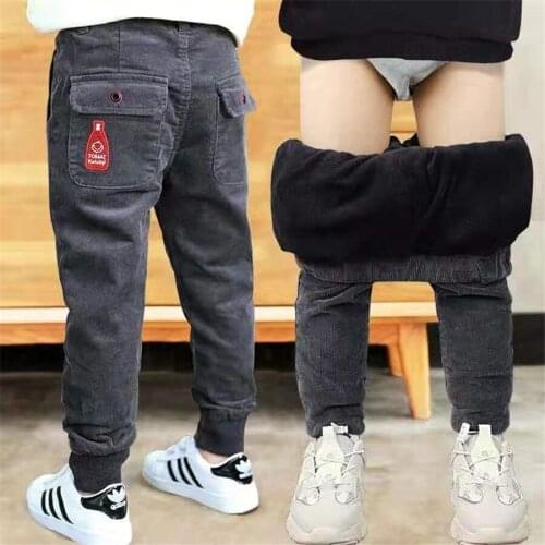 2-12T Boys Winter Pants Plus Velvet Warm Corduroy Casual Pants Fashion Solid Thick Elastic Waist Trousers High Quality