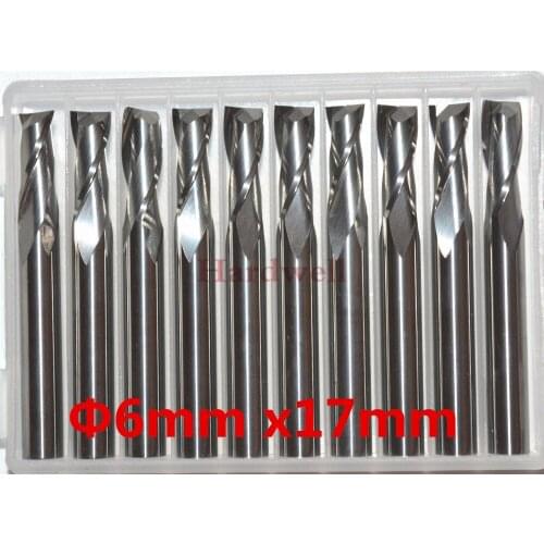 10PCS-6mm*17mm,CNC Solid carbide end mill,woodworking router bit,2 flutes spiral end mill,Cutters for wood,MDF milling cutter
