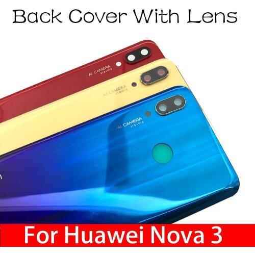 10Pcs/Lot, New For Huawe Nova 3 Back Battery Door Rear Housing Cover Case With Camera Glass Lens