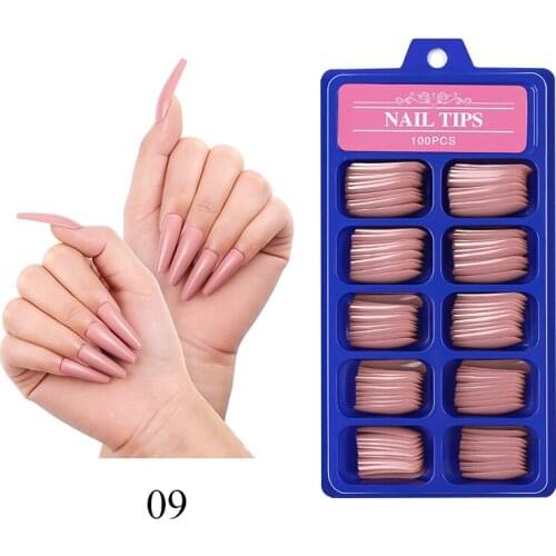 100pcs Professional Fake Nails Long Ballerina Half French Acrylic Nail Tips Press On Nails Full Cover Manicure Beauty Tools