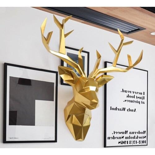 3D LARGE DEER STATUE HOME DECORATION SCULPTURE 52X56X22CM ROOM WALL DECOR ANIMAL RESIN FIGURINES CRAFTS ABSTRACT SCULPTURES