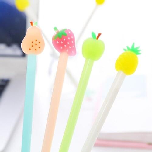 4pcs Fruit Pie Gel Pen 0.5mm Black Color Ink Pens Cute Apple Pearl Strawberry Pineapple Stationery Office School Supplies 6137