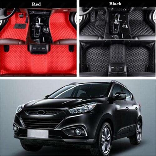 Custom Car Floor Mats for Hyundai Santa Fe Tucson Kona IX25 I30 IX35 I40 Leather Car Accessories Auto Carpet Cover Foot Pads Mat