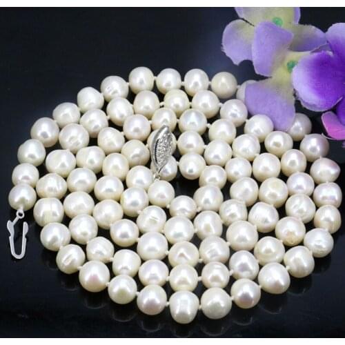 White pearl long necklace 8-9mm fish shape buttons 35 inches DIY Beaded Women hot sale Jewelry making design necklace