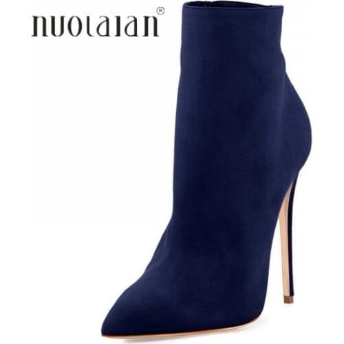 NEW 2020 Womens Ankle Boots Sexy Women Pointed Toe Ladies Thin High heels Female Shoes Woman Footwear Plus Size 35-42
