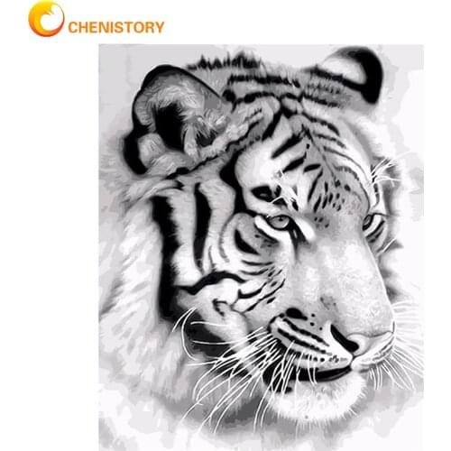 CHENISTORY Frame Tigers Animals DIY Painting By Numbers Black White Calligraphy Painting Acrylic Paint On Canvas For Home Decor