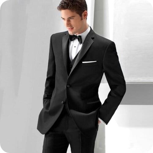 Black Men Suits 2019 Slim Fit Wedding Tuxedos Groom Wear 3 Pieces (Jacket+Pants+Vest) Business Prom Suits Best Man Blazer