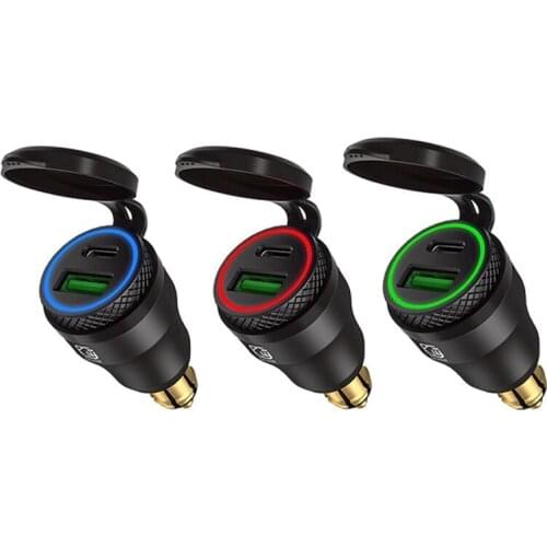 DC 12/24V QC3.0 USB EU Plug Power Delivery Type-C Motorcycle Charger Adapter LED Display For BMW Hella DIN 1 PCS