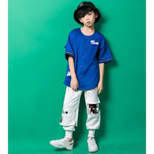 Children Hip Hop Suit Boys Girls Short Sleeve Loose Tops Cardigan White Pants Jazz Dance Ballroom Dancing Sportswear Drag Outfit